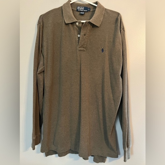 Polo by Ralph Lauren Tan Mesh Long-Sleeve Polo Shirt Size L - Picture 1 of 10